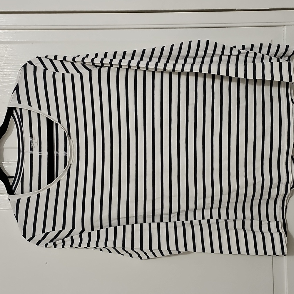 Duluth Trading Co Black & White Striped Cotton Long Sleeve Top L